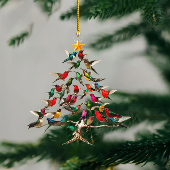 🔥🐦🎄Χριστουγεννιάτικο 2D ακρυλικό στολίδι με θέμα το κολιμπρί